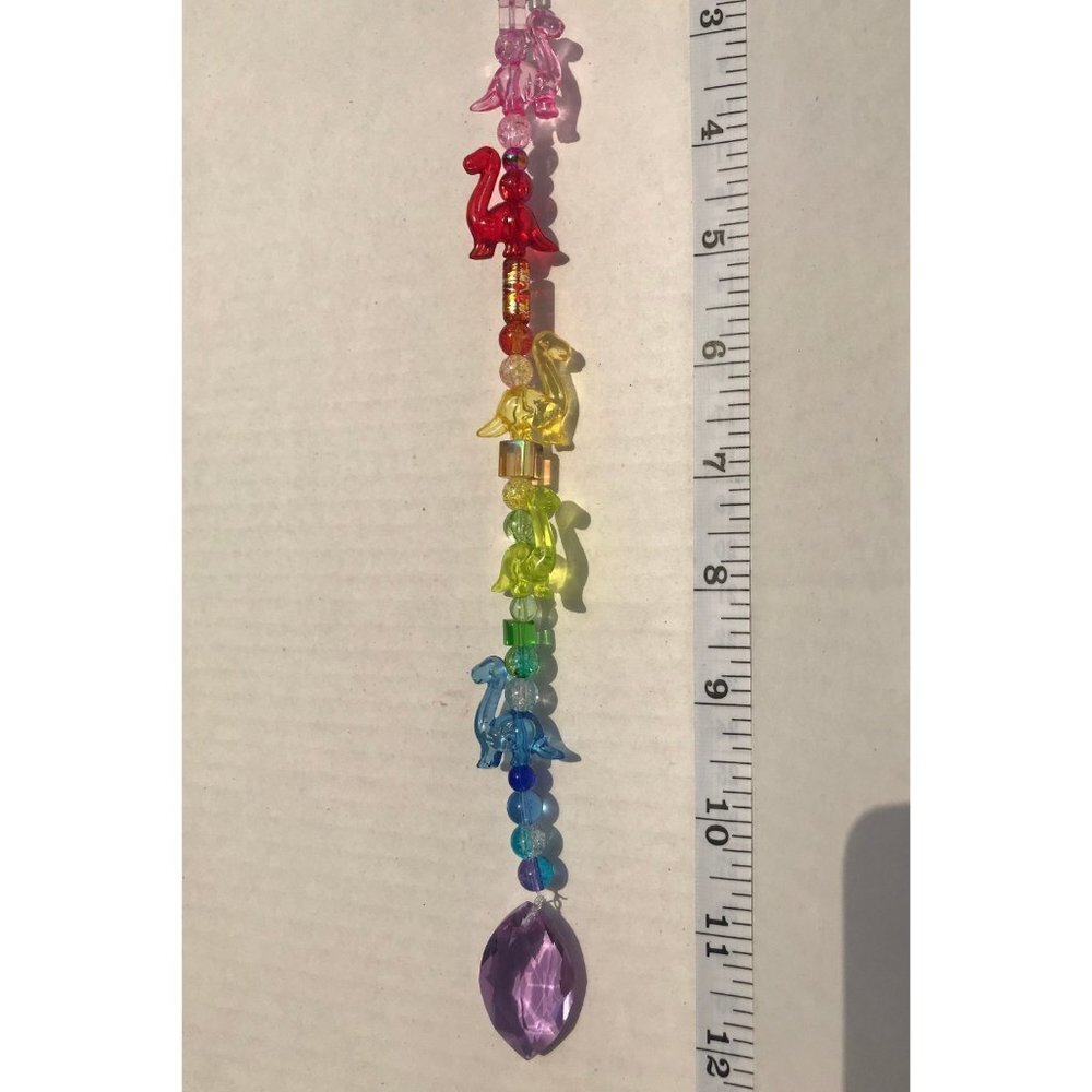 Dinosaur Beaded Suncatcher Rainbow Purple Crystal Prism Hanging Patio Decor - Picture 3 of 9